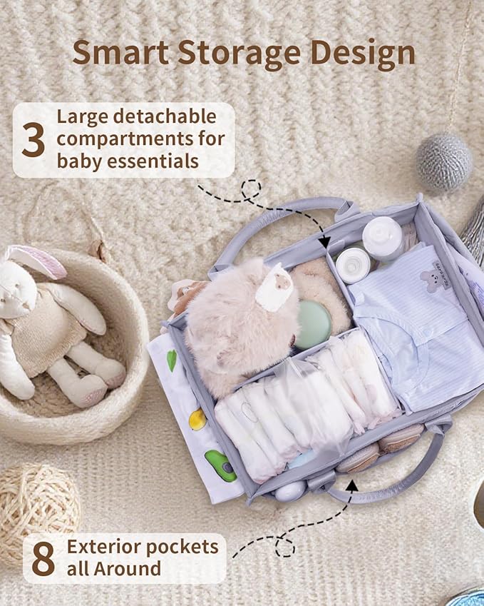 CEI-CEI Baby Diaper Caddy Organizer with Handle, Large Portable Nursery Storage Basket for Newborn Essentials, Changing Table and Car Organizer, Gift for Baby Shower