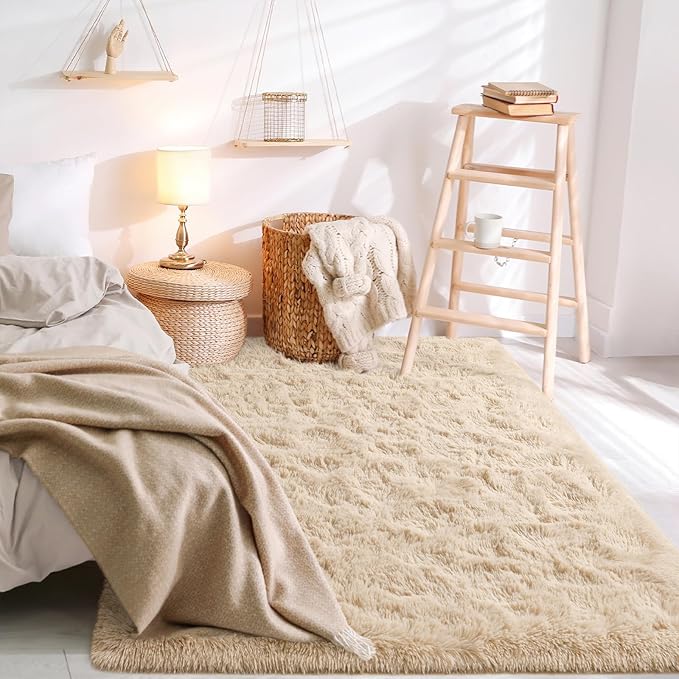 BENRON Soft Area Rugs for Living Room Bedroom Washable, Fluffy Rugs for Kids Children Girls Boys Room Decor, 3x5 Throw Rug for Nursery Kitchen Dining Table, Indoor Floor Carpets, Light Tan