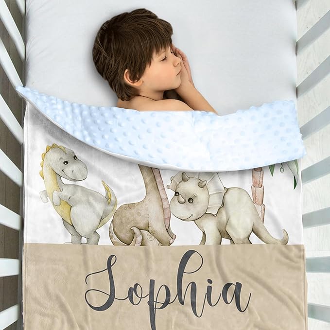 Personalized Baby Blankets for Boys Girls, Custom Name Cute Dinosaur Baby Blanket, Soft Receiving Blanket for Newborns and Toddlers, Ideal for Baby Showers and Nursery Decor