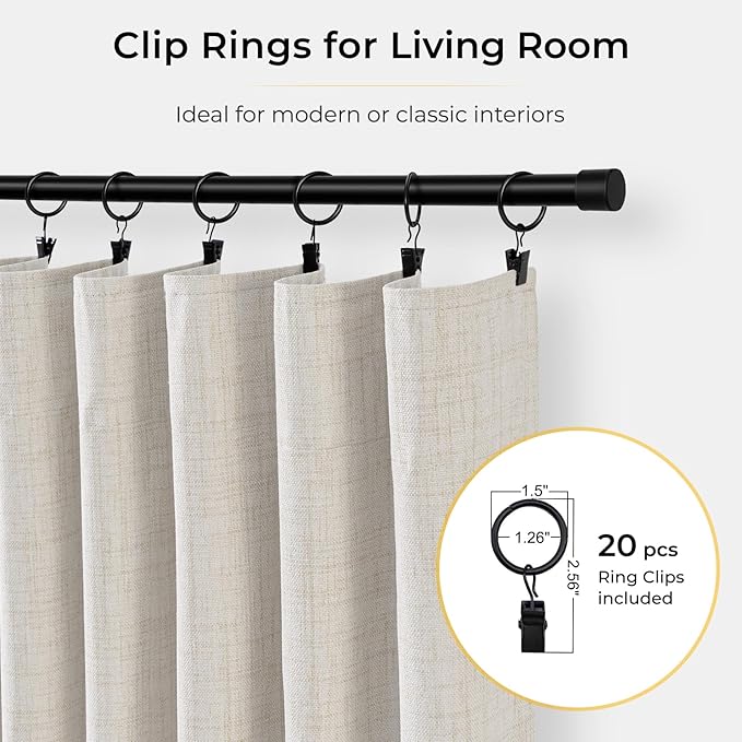 INOVADAY 100% Blackout Curtains for Bedroom, Black Out Curtains 84 Inch Long, Clip Rings Linen Blackout Drapes, Thermal Insulated Room Darkening for Living Room, 1 Panel - Beige,W102xL84