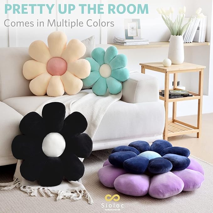 Sioloc Flower Pillow, Shaped Throw Pillow Butt Cushion Floor Seating Cushion, Cute Room Decor & Plush Pillow for Bedroom Sofa Chair (Turquoise, 15.7" )