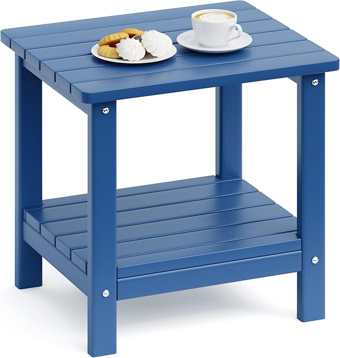 UDPATIO 2-Tier Side Table, 19x16x17.8 in, Blue, Adirondack End Table, Indoor & Outdoor Use