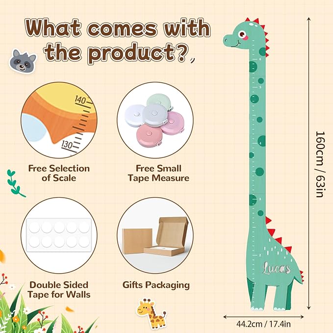 Kid Height Wall Chart,Dinosaur Custom Name Kids Height Measurement Wall,Height Chart Kids Boys Girls,Wooden Wall Decor Nursery Room Kids Growth Chart Ruler