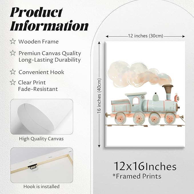 Car Wall Art Boys Room Canvas Wall Decor Nursery Prints Transportation Vehicle Wall Art Kids Toddler Posters Construction Truck Pictures Boy Nursery Artwork for Bedroom Playroom 12x16x6 Inch Framed