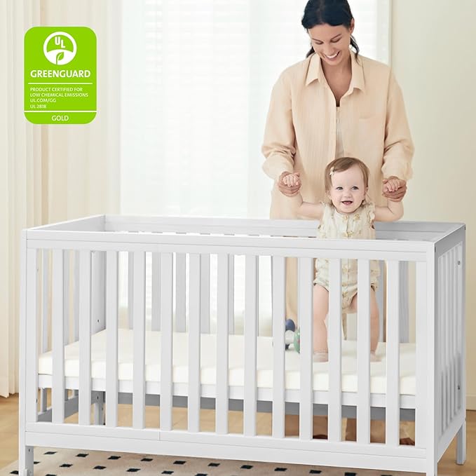 MAMAZING EvoNest Baby Crib, 11 in 1 Convertible Mini Crib with Wheels, 100% New Zealand Wood Growing Bed, 4 Adjustable Mattress Height, White