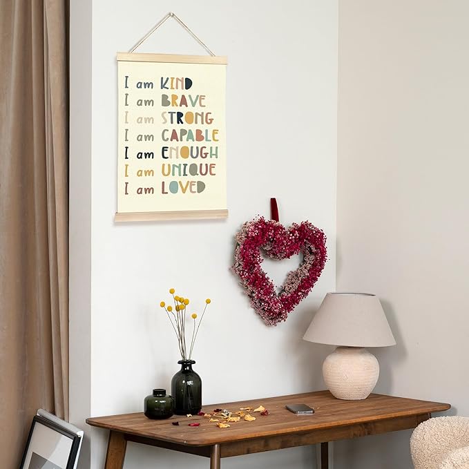 Hiuwevt Boho Classroom Wall Art, Boho I Am Kind Inspirational Poster Hanger Frame, Positive Affirmations Wall Art Home Decor for Kids Toddler Boys Girls Room Bedroom Nursery Playroom Classroom, 12x16 Inch