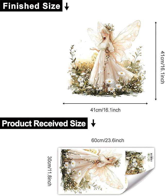 Angel Girl Butterfly Fairy Wall Stickers, Daisy Flower Girl Wall Decals Removable Vinyl Peel and Stick Kids Baby Children Nursery Bedroom Toddler Room Art Home Decorations