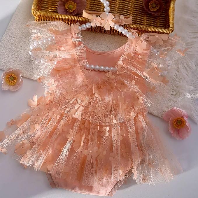 Newborn Girl Photography Outfits, Backless Lace Romper with Flower Headband Photo Props, Baby Girl Photoshoot Outfits