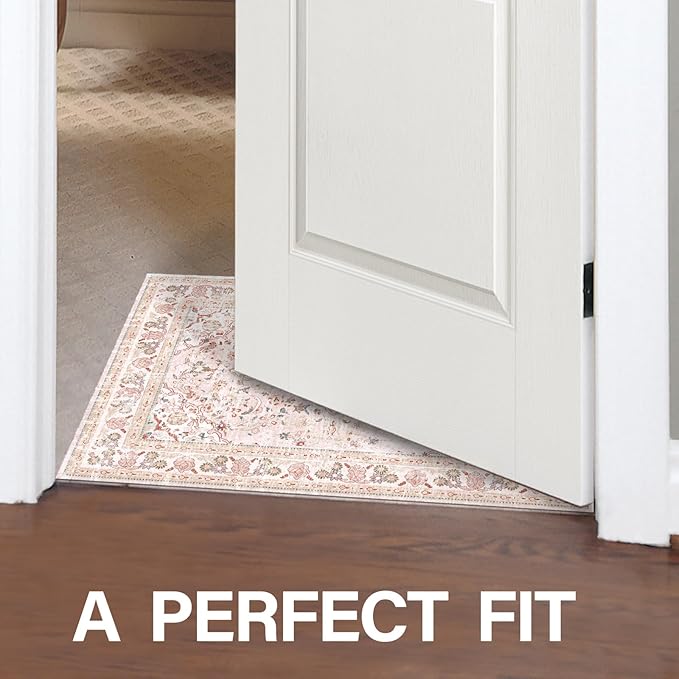 Vhong Pink Area Rugs Washable Boho Vintage Modern Neutral Small Carpet 2×3 Doormat for Bathroom Kitchen Entryway Girls' Room Nursery Room Non Slip