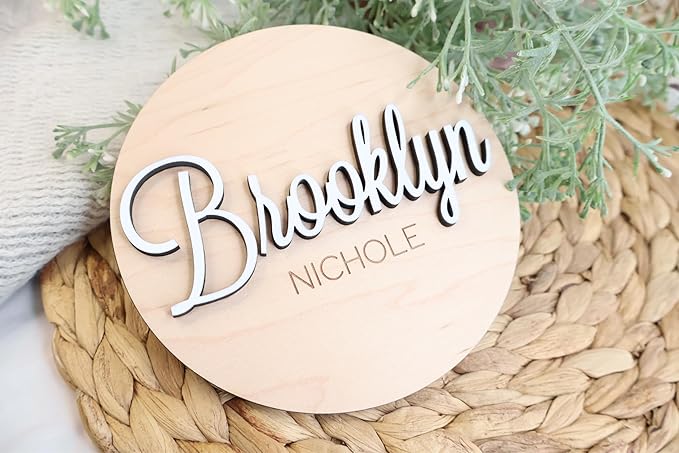 Custom Baby Name Announcement Disc, Wooden Hospital Photo Prop, 30 Colors & Multiple Font Options, Personalized Welcome New Baby Name Sign, 4-8 Inches