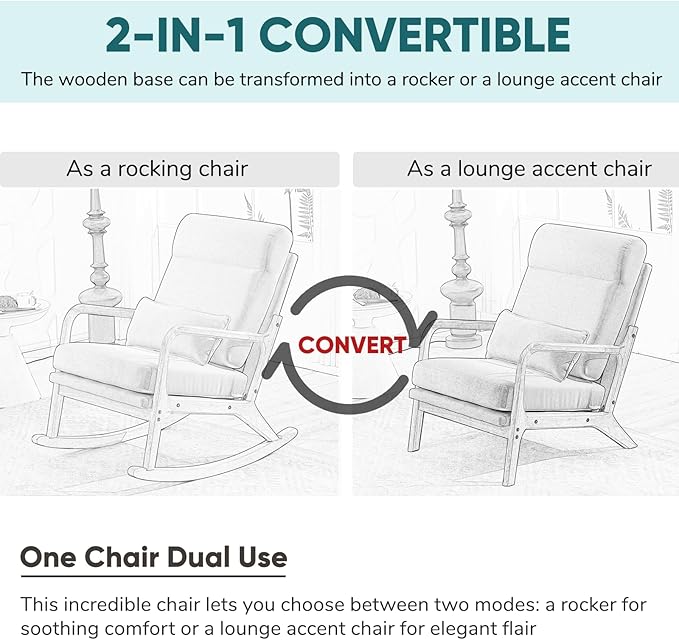 JOYBASE Rocking Chair, Nursery Glider Rocker Chair, Nursing Rocking Accent Chair, Modern Comfy Lounge Armchair with High Backrest for Indoor, Living Room, Bedroom, Nursery (Light Grey, Linen)