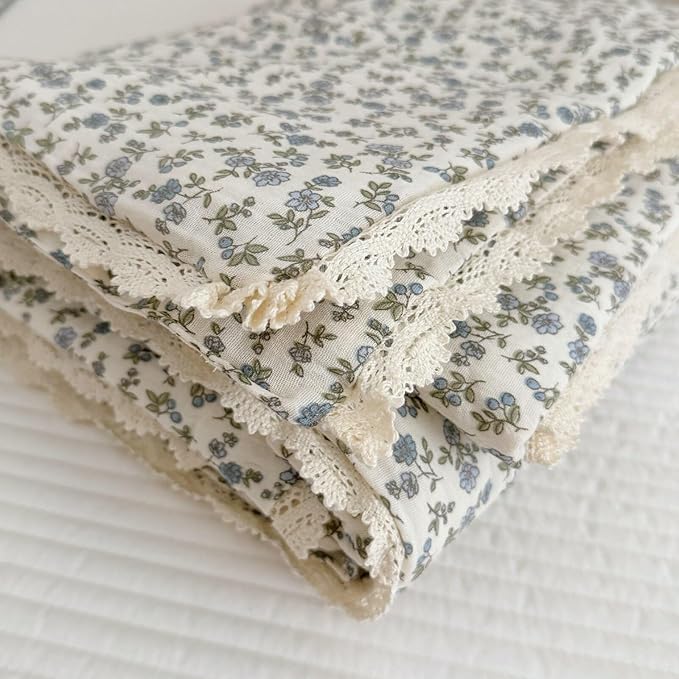 BuLuTu Blue Flower Design Toddler Blanket for Girls Boys Chic Shabby Floral Crib Quilt Soft Lightweight Gauze Cotton Toddler Comforter, All Seasons, Blue Floral Pattern, 60x78 Inches