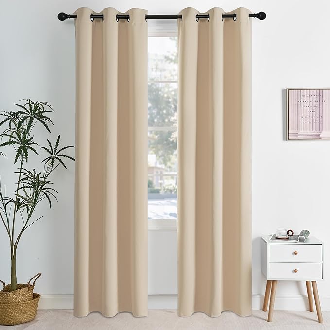 NICETOWN Beige Light Blocking Curtains 84 Inches Long 2 Panels for Living Room, Bedroom, Office Thermal Insulated Blackout Drapes Solid Grommet Noise Reducing Window Curtains, W40