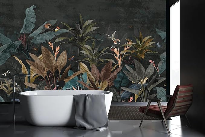 Dark Jungle Wallpaper Peel and Stick Tropical Plant Leaves Self Adhesive Mural for Living Room Bedroom 137"x100"