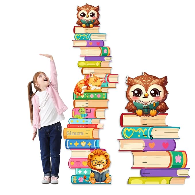 Personalized Name Wooden Growth Charts for Kids, Stacks of Book Height Measurement for Wall Girls Boys Teen Room Nursery Decor