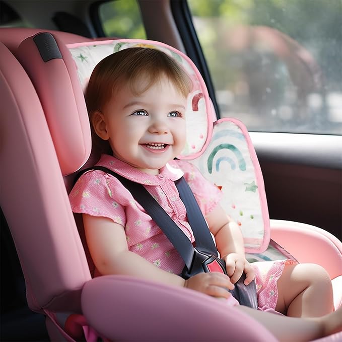 Infant Car Seat Insert, 2-in-1 Baby Car Seat Head Support for Newborn Girls Boys, Soft Baby Neck Support and Body Cushion for Car Seat, Stroller, Bouncer (RainbowStar)