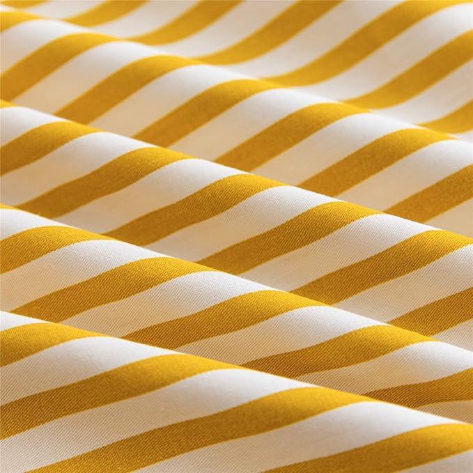 JELLYMONI 100% Natural Cotton 3pcs Striped Duvet Cover Sets,White Duvet Cover with Yellow Stripes Pattern Printed Comforter Cover,with Zipper Closure & Corner Ties(Cal King Size)