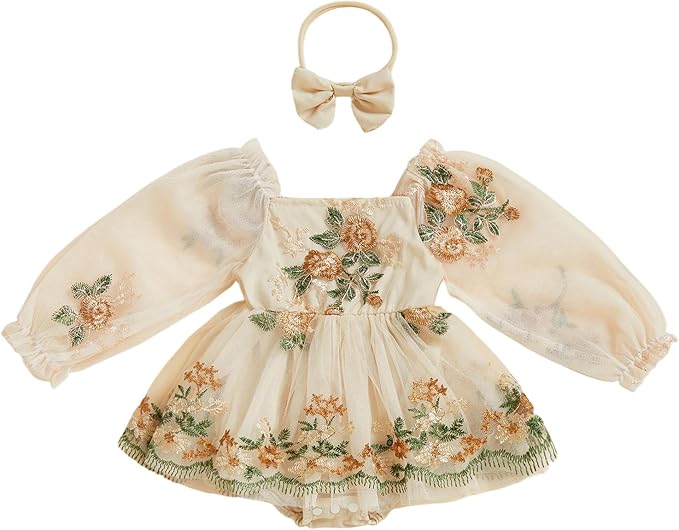 Giraropa Baby Girl Fall Winter Clothes Long Sleeve Romper Dress + Socks + Headband Newborn Infant Cute Casual Outfits