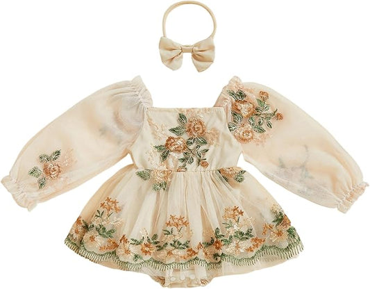 Giraropa Baby Girl Fall Winter Clothes Long Sleeve Romper Dress + Socks + Headband Newborn Infant Cute Casual Outfits