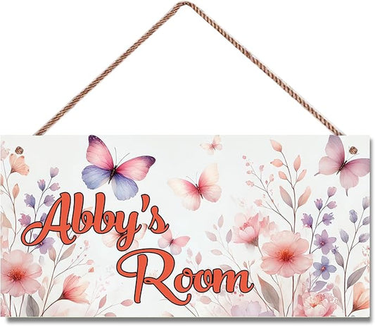 Personalized Name's Butterfly Door Sign, Butterflies Theme Wall Art Decor Gift, Bedroom Nursery Kids Room Decor