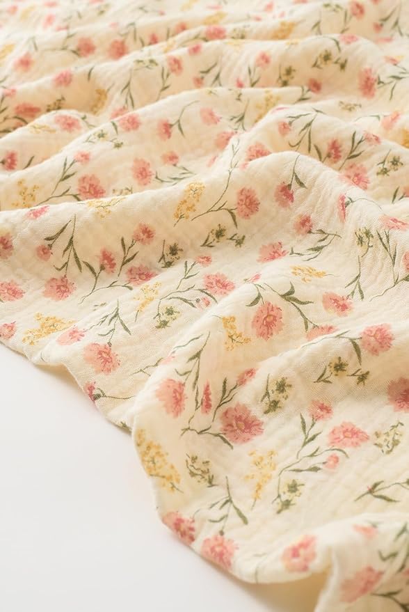 Little Jump Muslin Baby Blankets for Girls, Large 47" x 47" Cotton Crib Blanket for Baby Infant Toddler, Soft Breathable and Lightweight Toddler Quilt for Girls (Peach Floral)