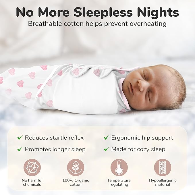 Mama Cheetah Baby Swaddle Sack 3-6 Month, Organic Cotton Swaddling Sleep Sack, Infant Swaddle Blanket, Large Swaddle Wrap, Easy Swaddles for Girl, 4-Pack