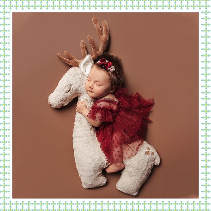 KHC-KHF Deer Posing Pillow - Plush Newborn Photo Prop for Christmas Photoshoot - Elk Animal Pillow