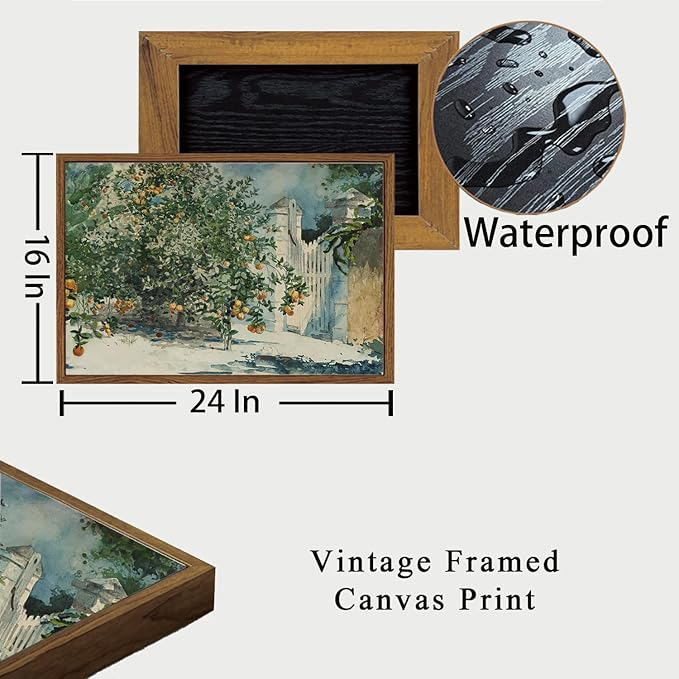 OIQArtOIQ Framed Vintage Landscape Wall Art Orange Trees Still Life Oil Painting Canvas Prints Country Farmhouse Aesthetic Fall Decor Pictures for Kitchen Bedroom Living Room Bathroom