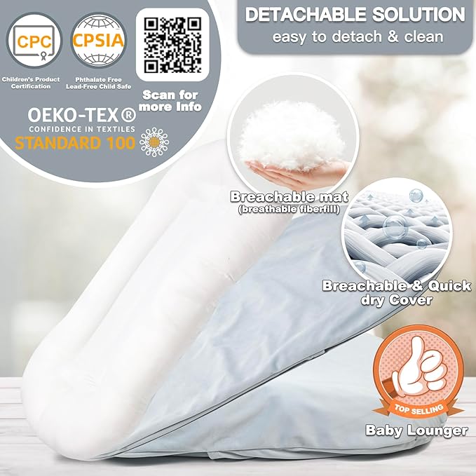 Baby Lounger for Newborn - Snuggle Cozy Me Lounger | Breathable Soft Cotton, 0-24 Months Portable Playtime Baby Nest, Newborn Baby Essentials Gifts- Blue (1 Lounger + 1 Cover)