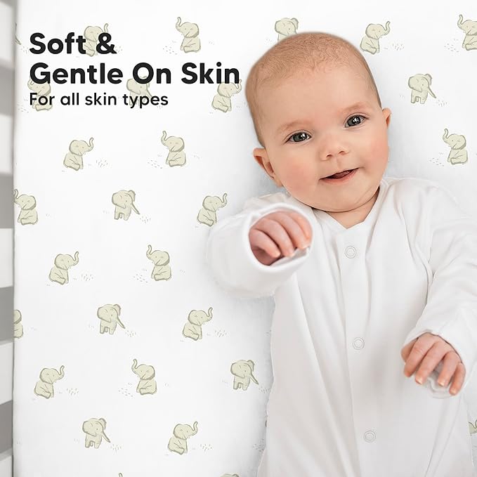 KeaBabies 2-Pack Baby Crib Sheets for Boys, Girls - 52x28 Viscose Derived from Bamboo Toddler Bed Sheets Neutral, Fitted Crib Mattress Cover for Standard Baby Bedding, Soft & Cozy (Elly)