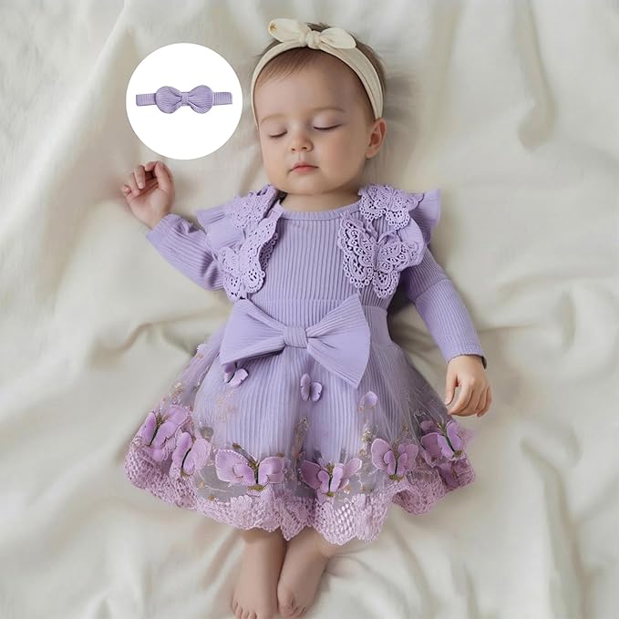Giraropa Baby Girl Fall Winter Clothes Long Sleeve Romper Dress + Socks + Headband Newborn Infant Cute Casual Outfits