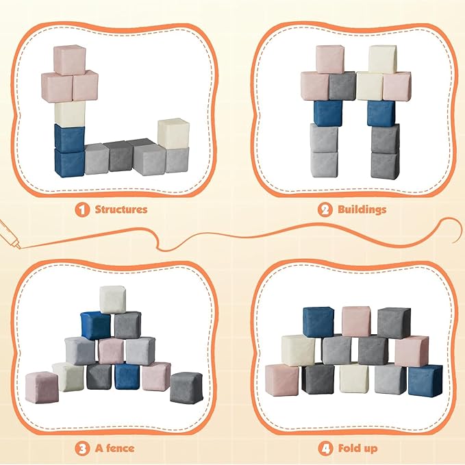 12 PCS Modular Kids Play Block Couch Child Sectional Soft Sofa Toddler Building Fortplay Climbing Bedroom Playroom Baby Convertible Floor Foam Cushion for Boys & Girls (12pcs+Square)