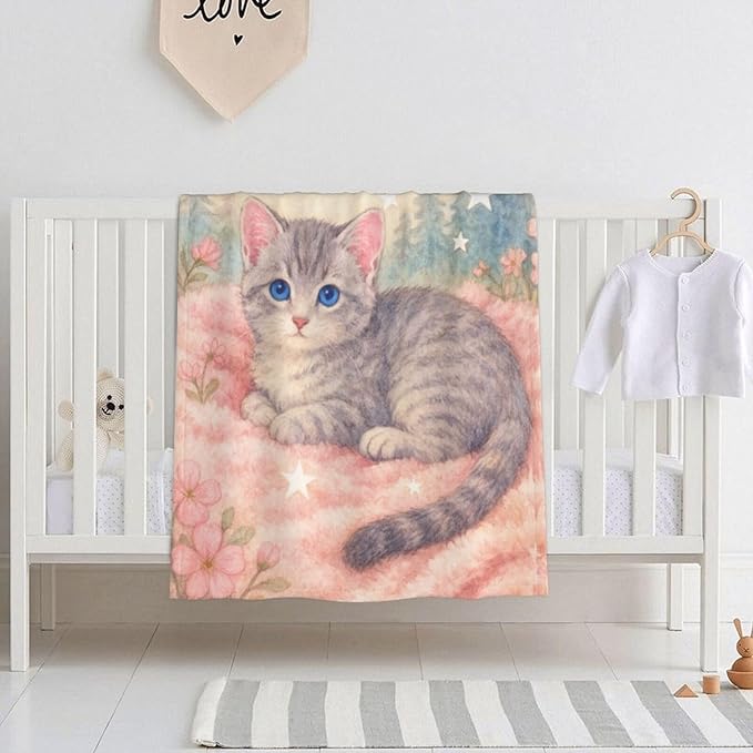 Ship Next Day Personalized Baby Blanket for Kids, Custom Baby Blanket with Name, Super Soft Flannel Blankets, Custom Cat Animal Blankets Baby Gifts for Christmas.
