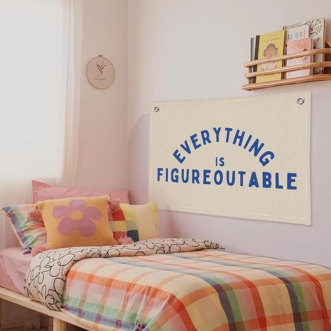 Everything is Figureoutable Inspirational Wall Decor, Motivational Classroom Wall Decor, Classroom Linen Canvas Banner Hanging Flag, 20x30 Inch - Blue