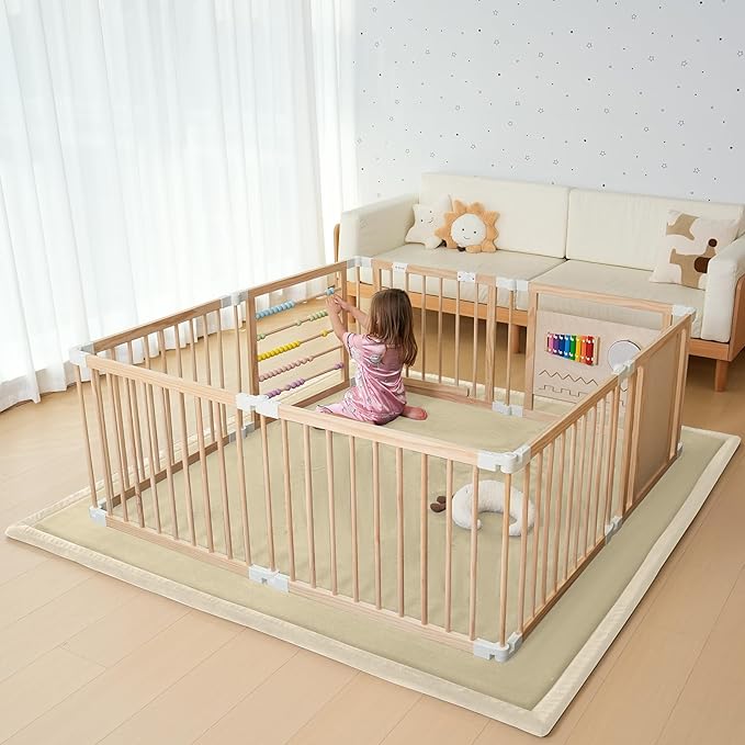 SUNYRISY Baby Play Mat for Floor 60 x 60in, 1.4in Thick Memory Foam Padded Play Mats Baby Rug, Soft Velvet Infants Toddler Kids Crawling Mat for Nursery, Non-Slip Bottom, Beige