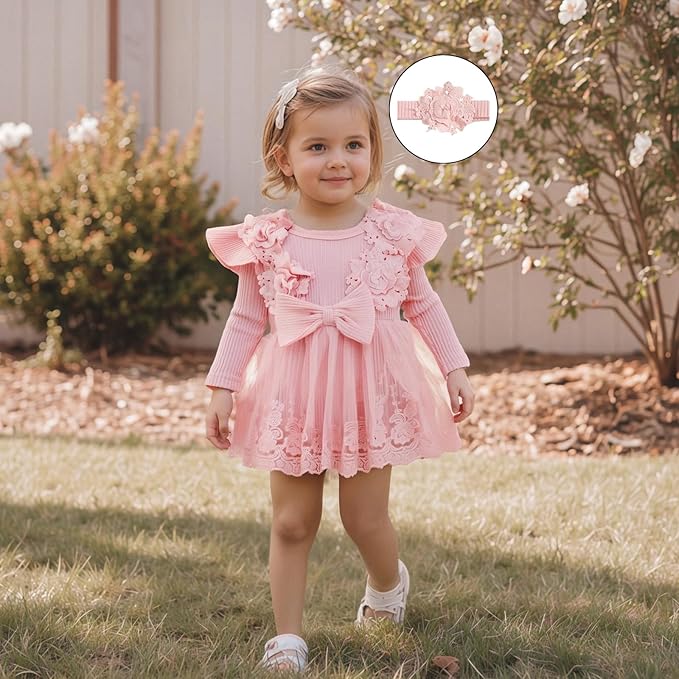 Giraropa Baby Girl Fall Winter Clothes Long Sleeve Romper Dress + Socks + Headband Newborn Infant Cute Casual Outfits