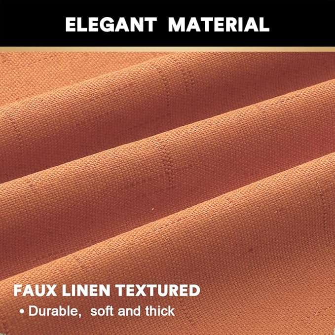 PrinceDeco 100% Blackout Linen Textured Curtains for Bedroom Room Darkening Burlap Grommet Textured Curtains Noise Reducing Window Treatment Drapes for Dining Room,52" Wide Per Panel, Set of 2,Orange