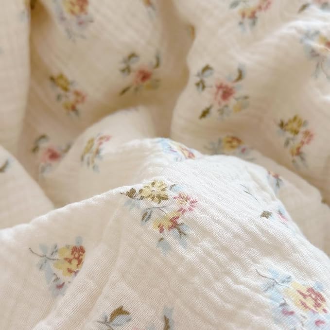 BuLuTu Kids Blanket Cotton Toddler Quilt Muslin Blankets, Reversible Floral Baby Blanket for Girls Boys Crib Comforter Baby Quilt for Toddler Bed, Azalea Pattern, 60x78 Inches