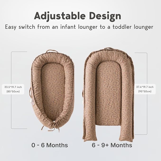 Infant Lounger, Baby Nest Cover for Baby Girls & Boys, Newborn Essentials for Baby 0-12 Months, 100% Cotton Breathable (BrownBlossom_Muslin)