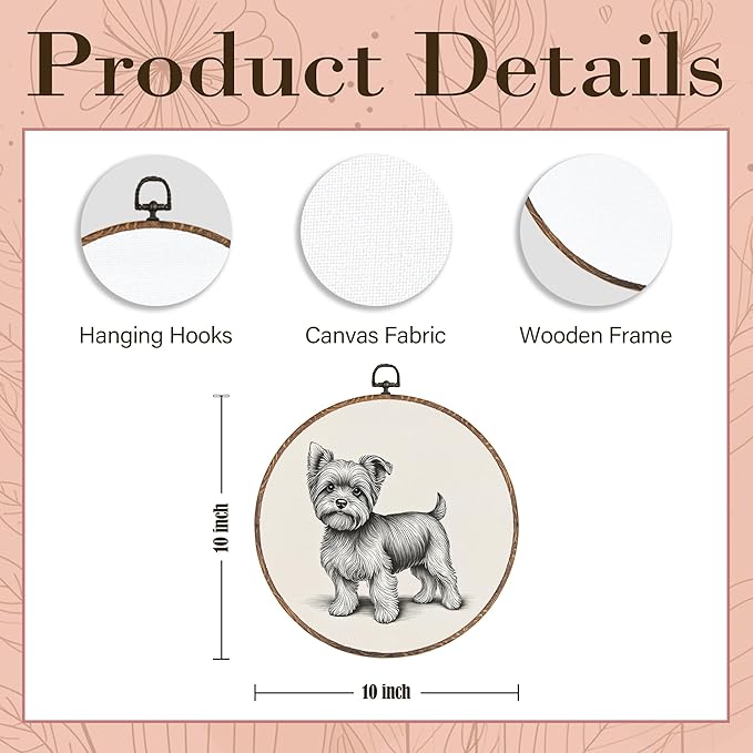 Vintage Yorkshire Round Wall Art Framed, Retro Weiner Dog Round Wall Decor, Yorkshire Weiner Dog Gifts Hanging Canvas Print Wall Sculpture for Bedroom Living Room Decor, 10x10 Inch