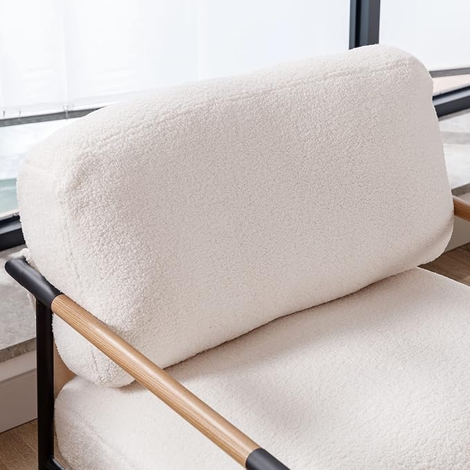 DUOMAY Mid-Century Modern Accent Chair, Comfy Sherpa Sofa Lounge Chair Reading Corner Chair for Living Room Bedroom Office, Mid-Back Arm Chair with Black Metal Leg, White