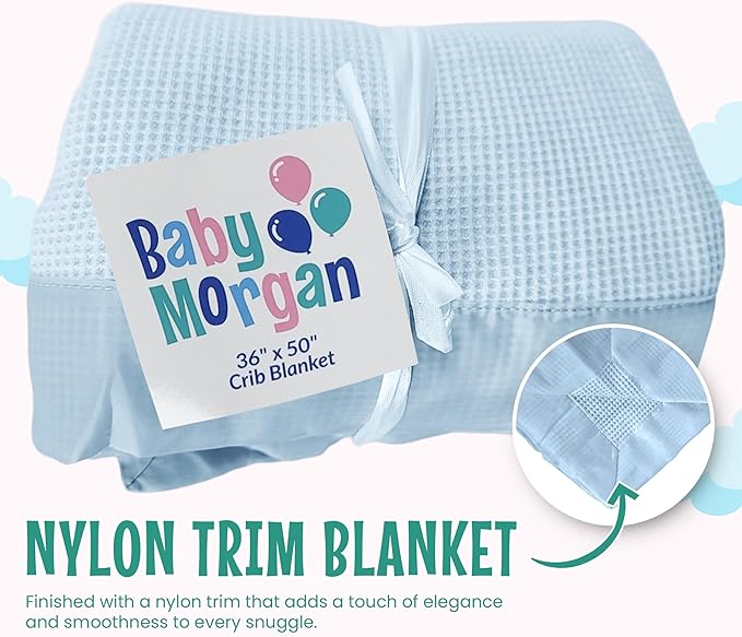 Blankets Thermal Waffle Baby Blanket Crib Bedding - Soft Cozy Warm Infant Thermal Cover for Nursery Stroller or Bassinet, Lightweight Ideal Shower Gift, Nylon Trim Blue 36" x 50"
