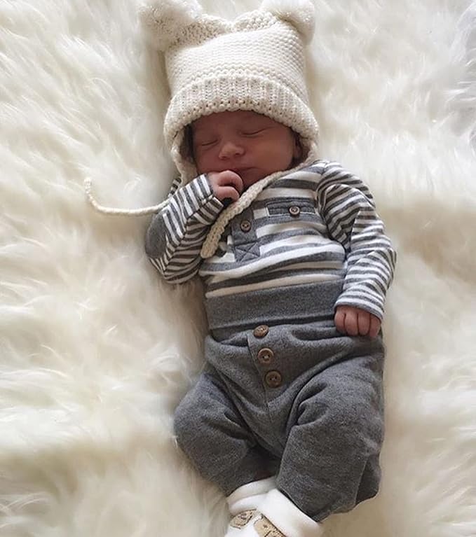 Newborn Baby Boy Girl Clothes Ribbed Knitted Cotton Long Sleeve Romper Long Pants Solid Color Fall Winter Outfits