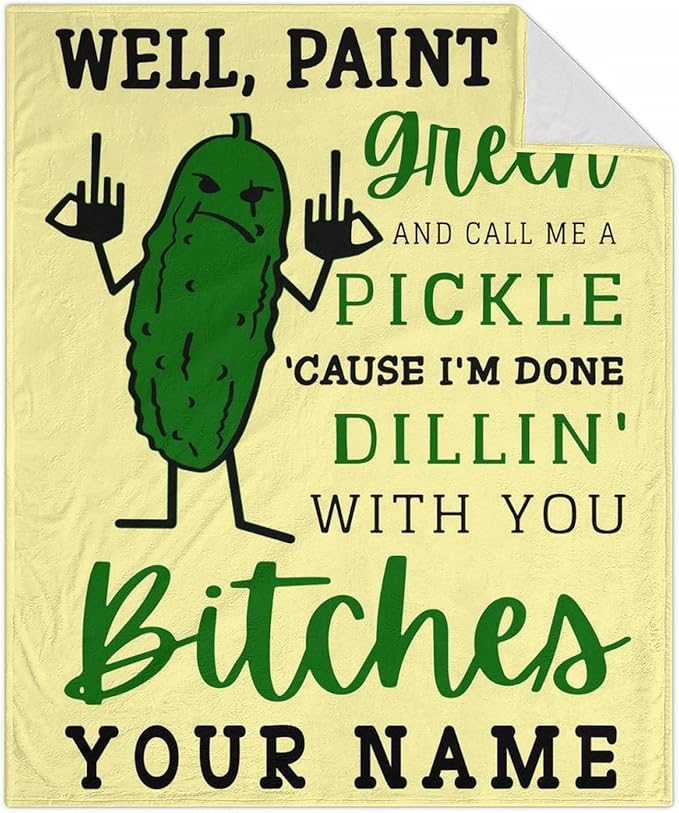 Custom Pickle Throw Blanket for Teen - 50x60 Inches Throw Size - Soft Fluffy Cozy Blankets Gift - Beige Novelty Blanket Throws for Living Room Decorative