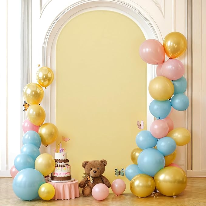 Khaki Arch Backdrop Cover 6.6FT Spandex Fitted Wedding Arch Stand Covers Round Top Chiara Arch Covers Stretchy Backdrop for Birthday Party Ceremony Banquet Decoration
