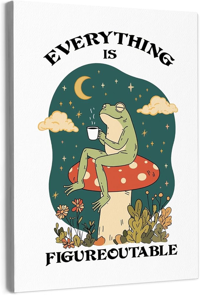 URLLUAE Everything is Figureoutable Inspirational Canvas Poster Prints 11x14 Inch, Rustic Cottagecore Frog Positive Affirmations Canvas Prints Wall Decor for Bedroom Living Room Home