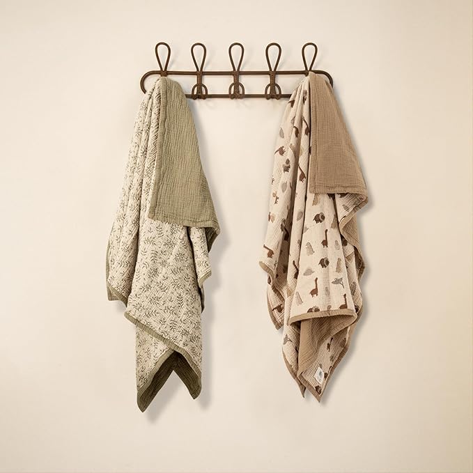 lulumoon Baby Muslin Blanket Neutral: Skin-Friendly Leaf Toddler Blanket - Ideal for Stroller 47"× 47" (Olive Branches)