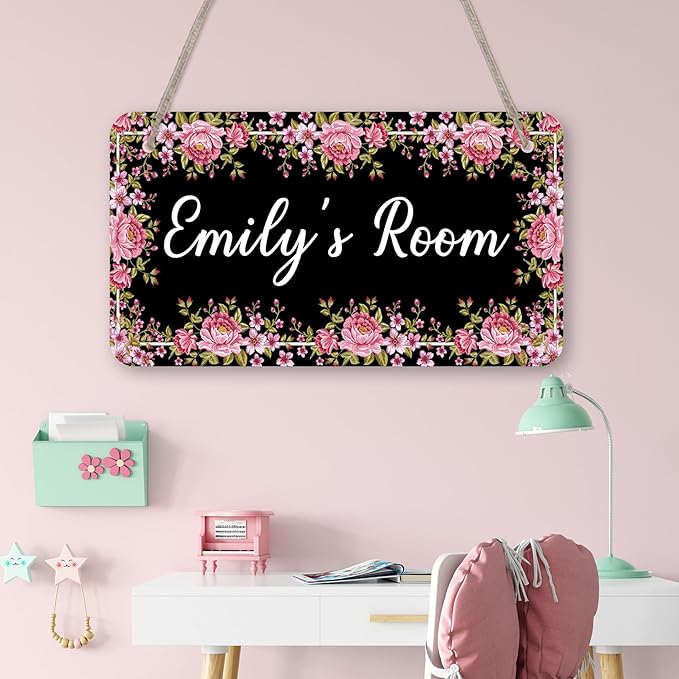 Bedroom Decor for Girls Floral Wall Sign for Teen Room Decor Personalized Room Door Sign Custom Name Kids Bedroom Door Hanger Signs Toddler Baby Nursery Wood Art Wall Plaque 12x6