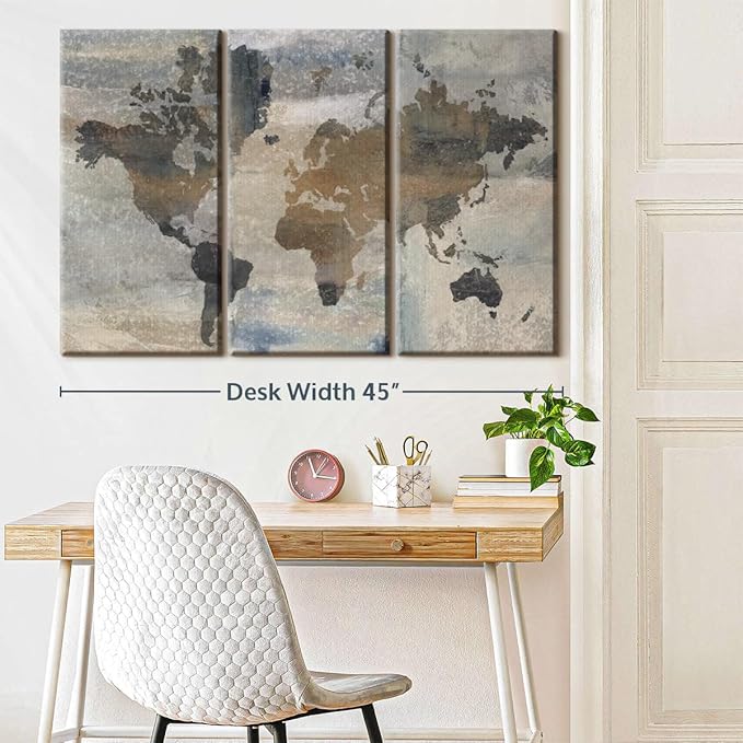 ElephantStock Stone World Wall Art - Horizontal Canvas - 3-Piece Lobby Wall Decor - Painting Map Canvas Print - Beige and Gray Decor for Wall by Avery Tillmon - 45" X 28"