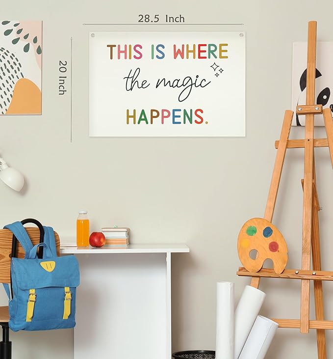 Boho Rectangular Banner Flag Wall Sign Decor Gift for Baby Boy Girl Kids,Nursery Baby Room Bedroom Living Room Office Decor-This Is Where the Magic Happen-Baby,Shower Birthday Christmas Gift